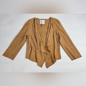 Mango Genuine Goat Leather Drape Front Jacket Women’s XS Brown